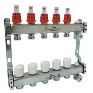 180022502 Coppia collettori inox 2 vie 1" valvola sfogo aria e rubinetto IVR - immagine 1