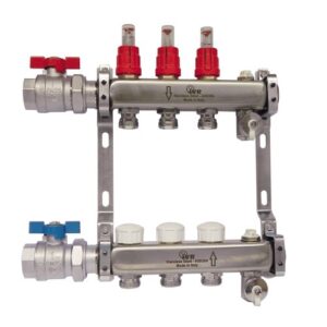 1802A32508 Coppia collettori inox 8 vie 1"1/4 c/misuratori di portata e valvole a sfera IVR - immagine 1