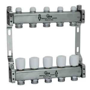 180732512 Coppia collettori inox 12 vie 1"1/4 con detentori micrometrici e valvole manuali IVR - immagine 1