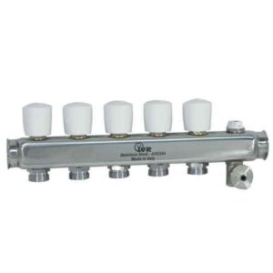 187510506 Collettore inox 6 vie 1" attacco 3/4 di ritorno c/valvole manuali c/valvola di sfogo IVR - immagine 1