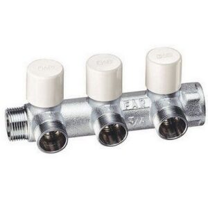 3878 3403 COLLETTORE MULTIFAR 3 V M-F 3/4' RAME C/DETENTORI BILANCIAMENTO FAR - immagine 1