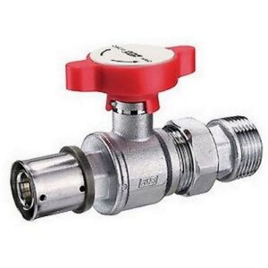 59433202 VALVOLA CROMATA A SFERA 3/4' M ATTACCO PF Ø 32X3 MANIGLIA ROSSA FAR - immagine 1