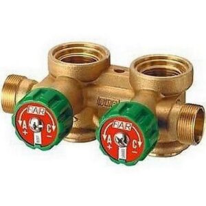 3752 34 COLLETTORE COMPLANARE 3/4' CON ARRESTI 2 ATTACCHI SX GIALLO FAR - immagine 1