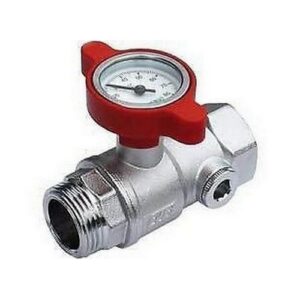 3049 1B VALVOLA MANUALE CROMATA CON DI TERMOMETRO 1' M-F MANIGLIA BLU FAR