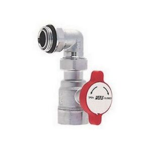 3062 1R VALVOLA  A SFERA CROMATA 1' F C/CURVA TECNICA MOBILE 1' M MAN. ROSSA FAR