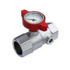 3048 1R VALVOLA MANUALE CROMATA COMPLETA DI TERMOMETRO 1' F-F MANIGLIA ROSSA FAR - immagine 1