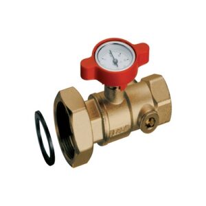 3045 114B VALVOLA MANUALE GIALLA 1'1/4 COMPLETA DI TERMOMETRO CON MANIGLIA BLU FAR - immagine 1