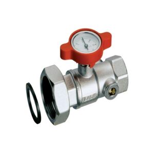 3046 114R VALVOLA MANUALE CROMATA 1'1/4 COMPLETA DI TERMOMETRO CON MANIGLIA ROSSA FAR - immagine 1