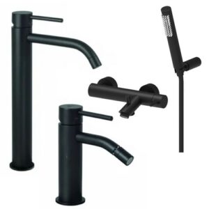 LIG38 Set lavabo prolungato e bidet con esterno doccia nero opaco LIGHT PAFFONI