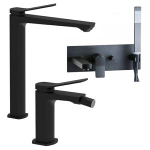 TI07 Set lavabo prolungato e bidet incasso vasca nero TILT PAFFONI