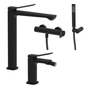 TI09 Set lavabo prolungato e bidet esterno doccia nero TILT PAFFONI