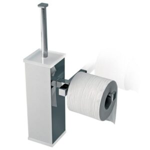 4526-C-BC Portascopino a parete con portarotolo e plexiglass bianco EDEN TL BATH - immagine 1