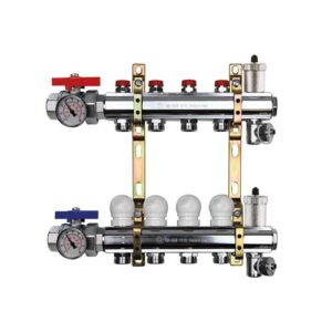 220/2-06-04I3 Collettore di distribuzione att.3/4" sfogo aria automatico con termometro 1"x 4 vie TE-SA