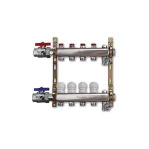 220A2-06-07E Collettore inox con detentori att.3/4" con valvole a sfera 1"x 7 vie TE-SA