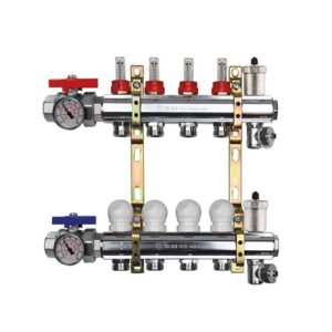 220TT2-06-06I3 Collettore di distribuzione con flussimetri att.3/4" sfoghi aria automatici e termometro 1"x 6 vie TE-SA - immagine 1