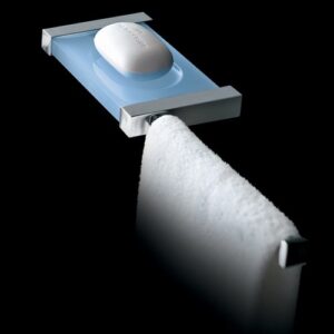 4518SXCBC Portasapone cromato con porta salviette a sinistra in plexiglass bianco EDEN TL BATH - immagine 1