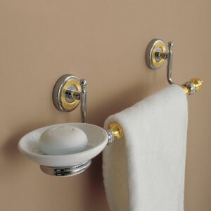 6516C-CO Porta salviette con portasapone cromato, accessori ceramica e dettagli oro QUEEN TL BATH - immagine 1