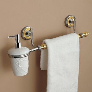 6748V-BR Porta salviette con dosatore ottone brunito accessori in vetro QUEEN TL BATH - immagine 1