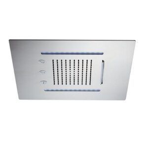 687.21.018 Soffione tondo ad incasso in acciaio con getto pioggia, cascata, atomizzatori e sistema di illuminazione multicolore automatico 400x400 mm cromo NEWFORM - immagine 1