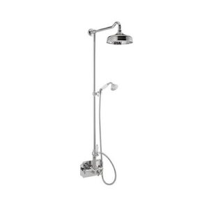 69050.21.018 Colonna doccia con miscelatore termostatico coassiale esterno completo di deviatore, soffione in ottone e doccetta monogetto in ottone 180mm cromo NEWFORM