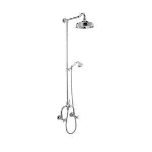 69054.21.018 Colonna doccia con gruppo esterno completa di deviatore, soffione in ottone e doccetta monogetto in ottone 200 mm cromo NEWFORM