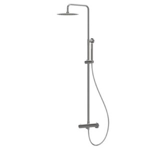 69650X.50.050 Colonna doccia con miscelatore termostatico esterno completo di deviatore, soffione e doccetta inox NEWFORM