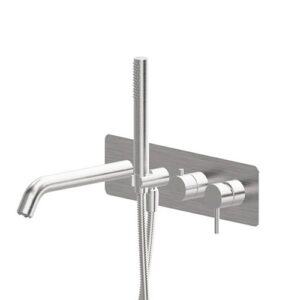 69680EX.50.050 Parte esterna gruppo vasca a parete composto da miscelatore vasca da incasso con deviatore, bocca di erogazione e set doccia inox NEWFORM - immagine 1