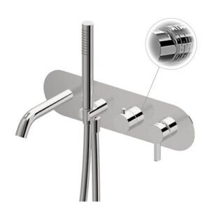 71171E.21.018 Parte esterna gruppo vasca a parete con miscelatore vasca da incasso con deviatore, bocca di erogazione e set doccia cromo NEWFORM - immagine 1