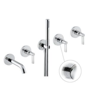 71173E.21.018 Parte esterna gruppo vasca da incasso composta da deviatore a 2 uscite, bocca erogazione e set doccia cromo NEWFORM