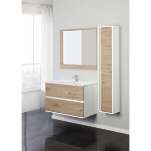 801010 Composizione bagno sospeso 2 cassetti 90cm bianco-rovere Fabula FERIDRAS