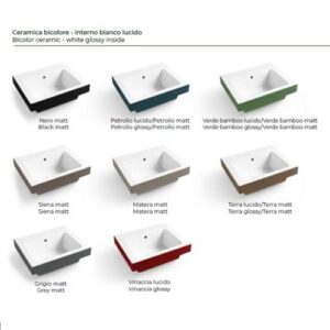 LAB7552E Lavabo in ceramica senza foro per rubinetteria 75x50 Volant PETROLIO LUCIDO COLAVENE - immagine 2