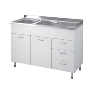 112121 Mobile sottolavello completo di lavello inox vasche a sinistra e cassetti 120x50xh91,5 BIANCO COLAVENE
