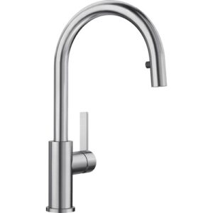 1523121 Miscelatore cucina a canna alta con doccetta a scomparsa acciaio inox CANDOR-S Acciaio Massiccio Spazzolato BLANCO