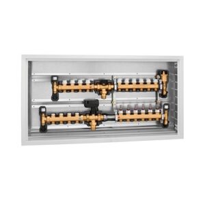 6640M1 Gruppo di commutazione e distribuzione per impianto a pannelli radianti e ventilconvettori preassemblato 1" - 11 + 4  derivazioni 1/4" CALEFFI