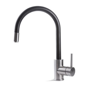 V18023AC005 RUBINETTO MISCELATORE LAVELLO CANNA TONDA NERA E DOCCETTA ESTRAIBILE ACCIAIO INOX VEMA