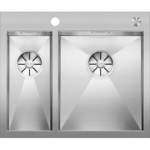 1513701 Lavello sopratop e filotop con fascia miscelatore R4  585x490 ZEROX 340/180-IF/A R est. 4 mm   BLANCO