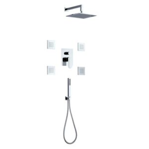 RU3VQ11113CR Set doccia incasso con soffione Parigi braccio doccia, doccia Glamour, 4 body-jet e miscelatore tre vie SPHERA