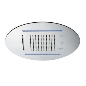 686.21.018 Soffione tondo ad incasso in acciaio con getto pioggia, cascata, atomizzatori e sistema di illuminazione multicolore automatico Ø 400 mm cromo NEWFORM