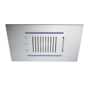 687.21.018 Soffione tondo ad incasso in acciaio con getto pioggia, cascata, atomizzatori e sistema di illuminazione multicolore automatico 400x400 mm cromo NEWFORM