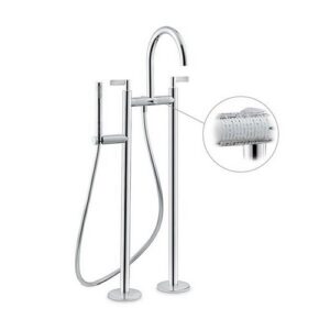71186C.21.018 Gruppo vasca con colonne di alimentazione a pavimento, deviatore automatico, flessibile 150 cm e doccetta cromo NEWFORM