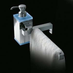 4528-C-AZ Porta salviette con porta dispenser cromato con plexiglass azzurro EDEN TL BATH